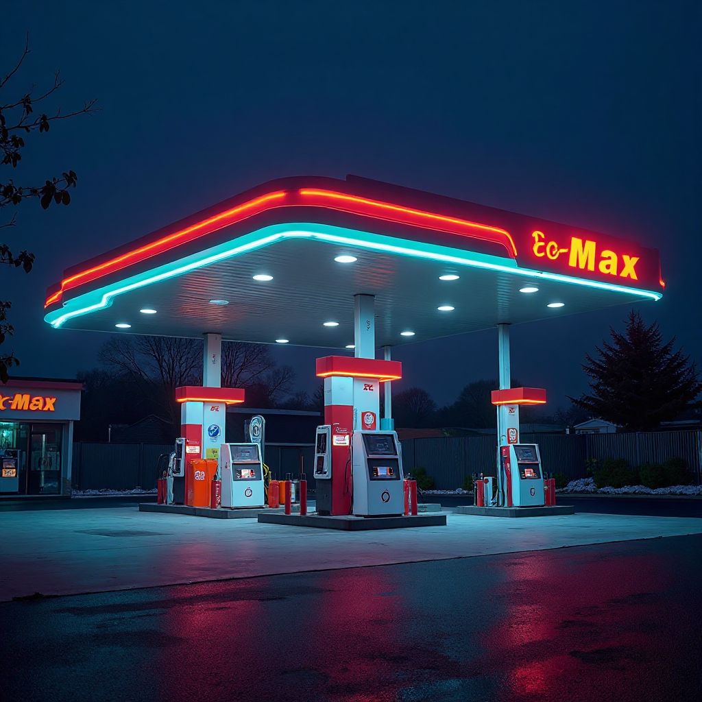 Estación GasoMax de noche